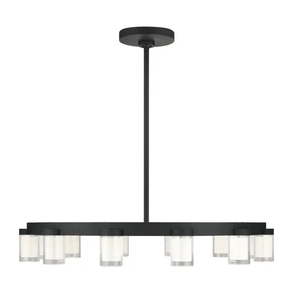 Kelly Wearstler's Esfera chandelier is a sophisticated statement piece that balances geometric precision with organic crystal elements. The 32-inch linear design works beautifully over dining tables and islands.