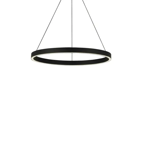 The Fiama by Sean Lavin reimagines the chandelier as a minimalist metal ring with integrated LEDs firing both up and down. Its ultra-slim 1.5-inch profile and 24-inch diameter create dramatic impact without visual weight, perfect for contemporary spaces.