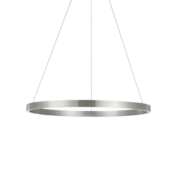 The Fiama by Sean Lavin delivers sophisticated minimalism with a slender metal ring housing upward and downward firing LEDs. Its clean lines and satin nickel finish make it versatile for both residential and commercial spaces.