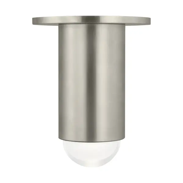 A sophisticated small-scale flush mount that transforms a utilitarian fixture into an art piece. The multi-dimensional crystal prism set within a cylindrical metal body creates visual interest while the integrated warm LED delivers quality illumination.