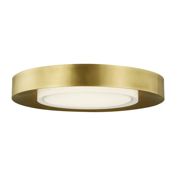 The Hilo flush mount delivers sophisticated ambient lighting with its pressed glass diffuser and modern tapered brass trim. Designed by Sean Lavin, it combines energy-efficient integrated LED technology with elegant simplicity.