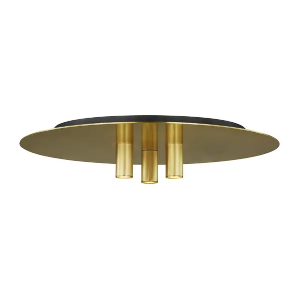 The Ponte flush mount brings sophisticated architectural design to low-ceiling spaces. Its ring-and-module construction delivers focused downlight while the natural brass finish adds warmth to contemporary interiors.