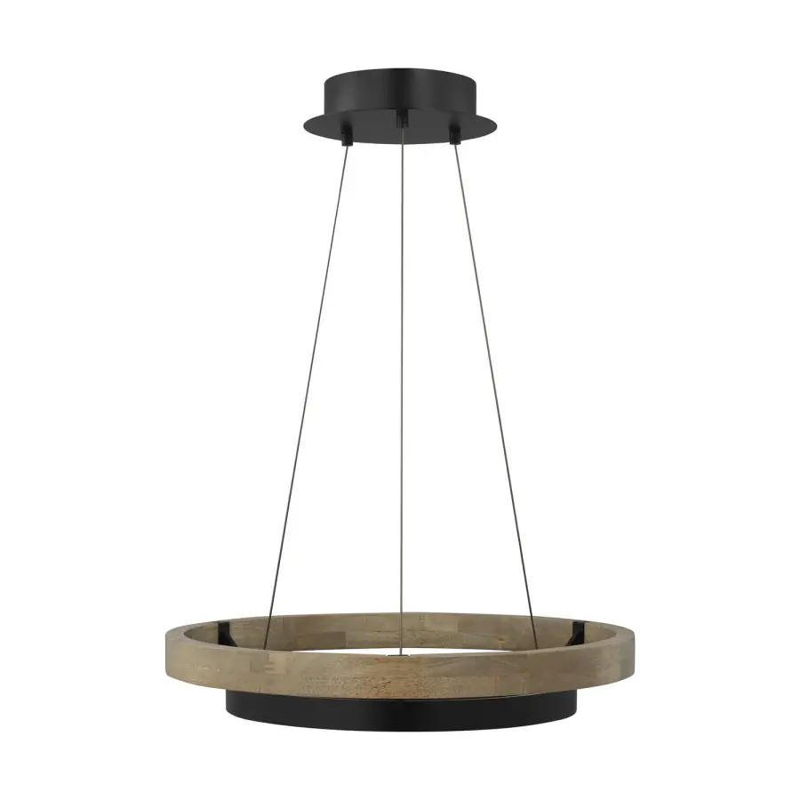 Grace LED Chandelier in Matte Black/Weathered Oak Wood