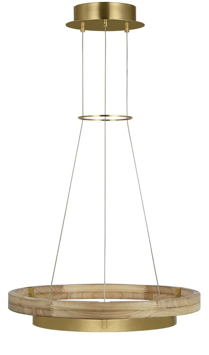 Grace LED Chandelier in Hand Rubbed Antique Brass with Natural Oak