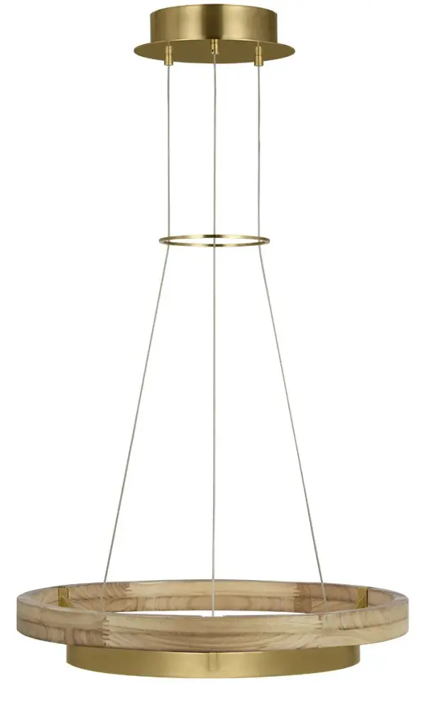 Grace LED Chandelier in Hand Rubbed Antique Brass with Natural Oak