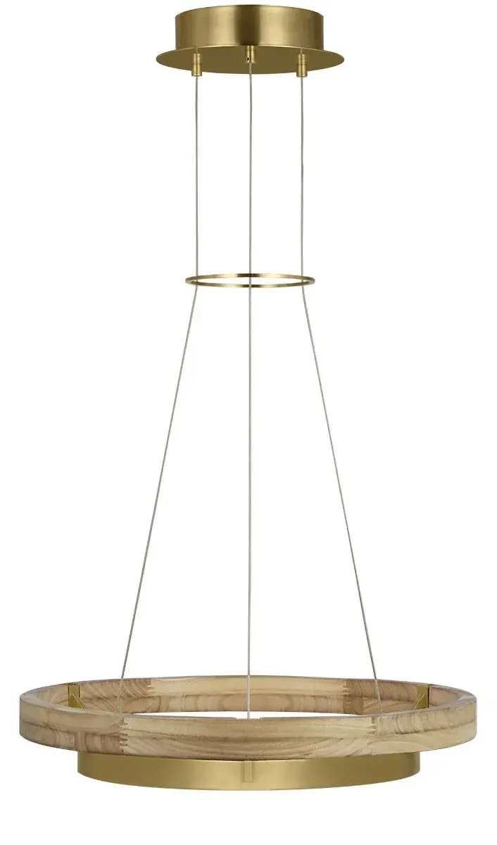 Grace LED Chandelier in Hand Rubbed Antique Brass with Natural Oak