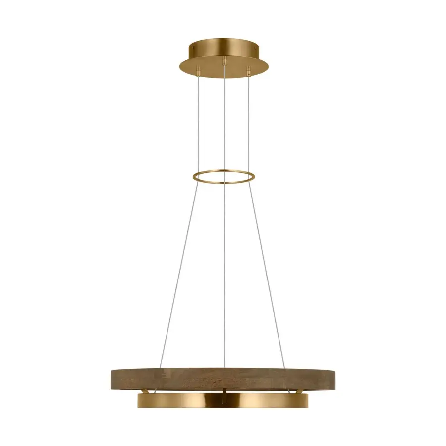 Grace LED Chandelier in Natural Brass with Weathered Oak