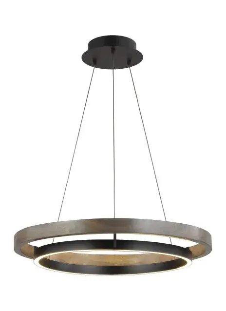 Grace LED Chandelier in Matte Black/Weathered Oak Wood