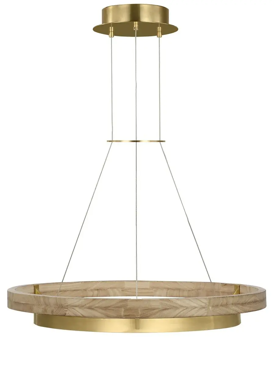 Grace LED Chandelier in Hand Rubbed Antique Brass with Natural Oak