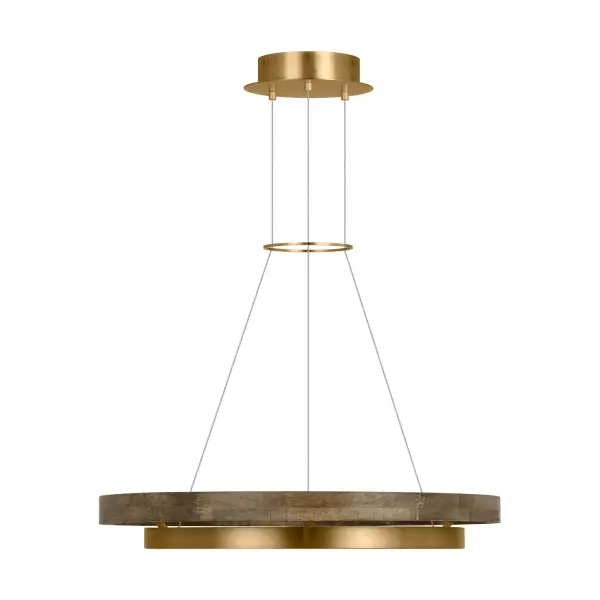 Grace LED Chandelier in Natural Brass with Weathered Oak