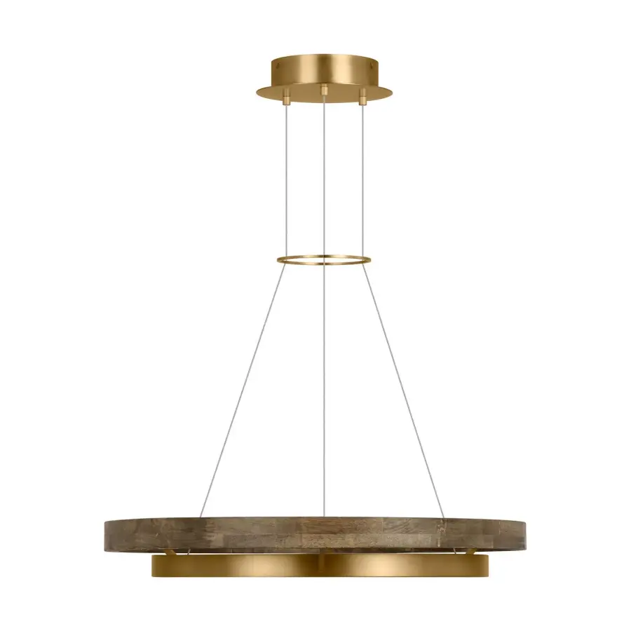 Grace LED Chandelier in Natural Brass with Weathered Oak