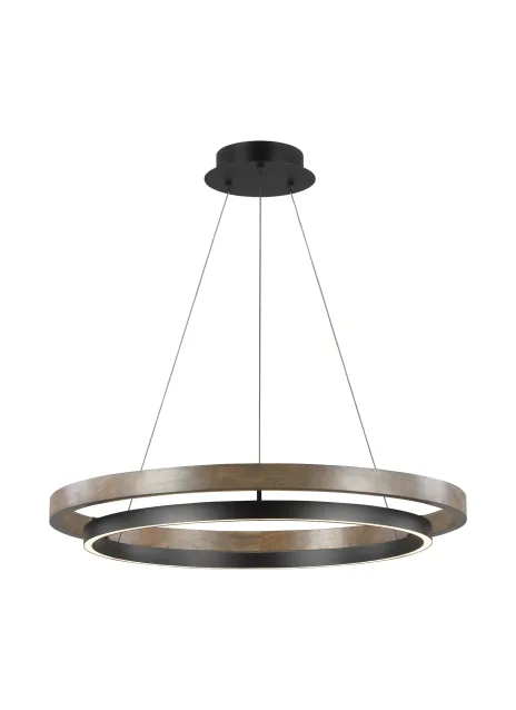 Grace LED Chandelier in Matte Black/Weathered Oak Wood