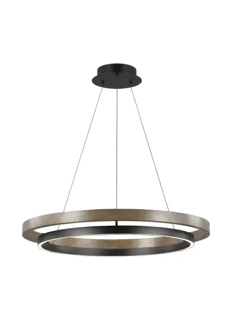 Grace LED Chandelier in Matte Black/Weathered Oak Wood