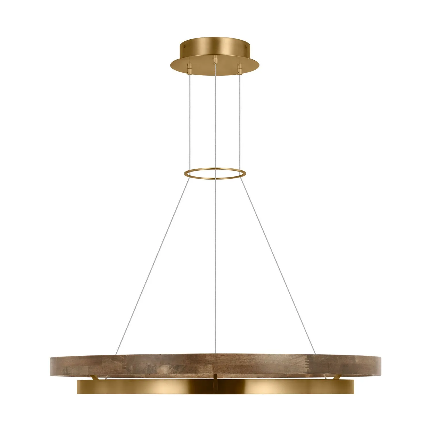 Grace LED Chandelier in Natural Brass with Weathered Oak