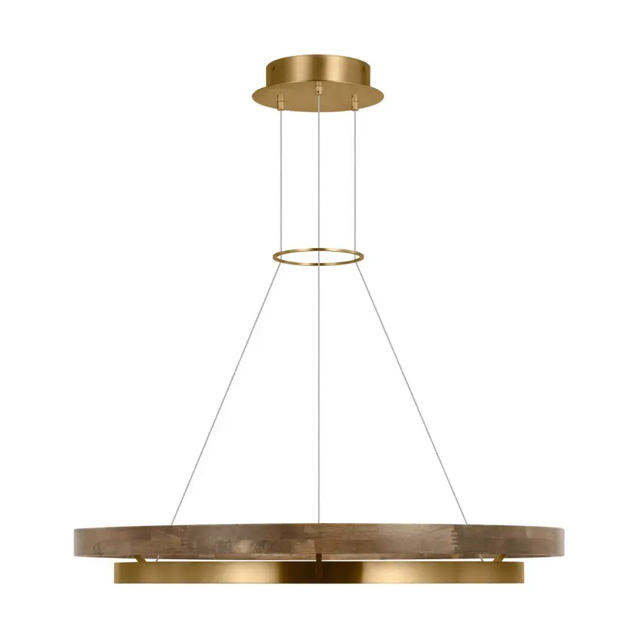 Grace LED Chandelier in Natural Brass with Weathered Oak