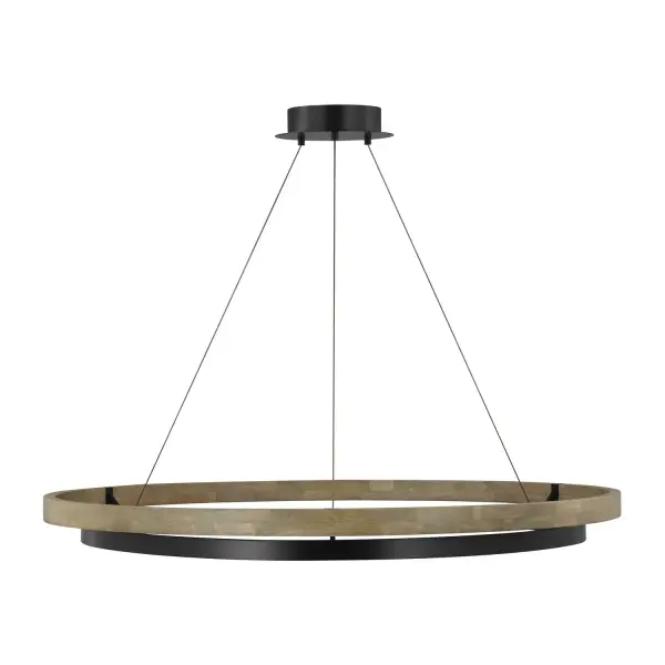 Grace LED Chandelier in Matte Black/Weathered Oak Wood