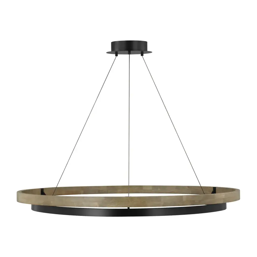 Grace LED Chandelier in Matte Black/Weathered Oak Wood