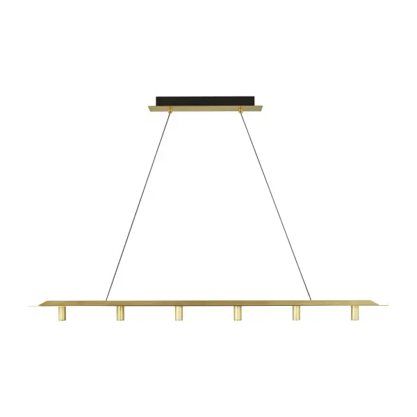 Inspired by Johannesburg's Ponte Skyscraper, this 50-inch linear suspension delivers focused downlight through six evenly spaced LED modules. The minimal 5-inch width and warm brass finish create a sleek architectural statement.