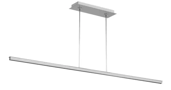 The Stagger Linear Suspension by Mick De Giulio delivers sophisticated minimalist design at grand scale. Its slender profile and polished stainless steel finish create visual texture without overwhelming the space, making it ideal for modern kitchens and dining areas.