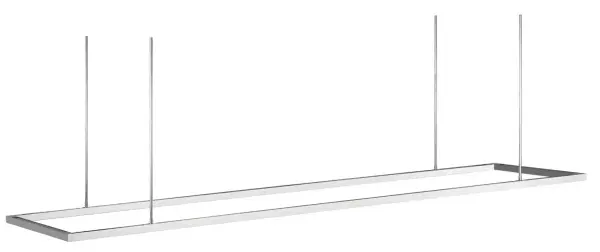 The Stagger 84" Linear Suspension by Mick De Giulio delivers dramatic architectural lighting with its oversized rectangular frame and sleek polished stainless steel finish. At 7 feet long, it commands attention while providing generous LED illumination.
