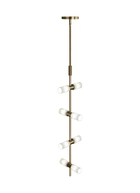 The ModernRail Pendant by Sean Lavin combines sophisticated design with practical LED efficiency. Eight integrated LED globes or cylinders provide generous illumination while the aged brass finish adds warmth and elegance to any space.