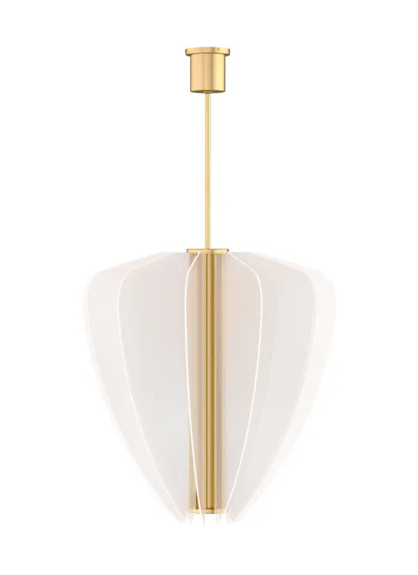 The Nyra chandelier showcases cutting-edge LED art through geometrically shaped acrylic panels with integrated light guide technology. Its substantial 30-inch scale and architectural form make a bold statement in contemporary spaces.