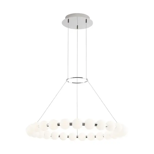 Sean Lavin's Orbet reimagines the classic ring chandelier with milk-glass orbs and metal spacers for contemporary sophistication. The integrated LED delivers warm, diffused light perfect for dining and entertaining spaces.