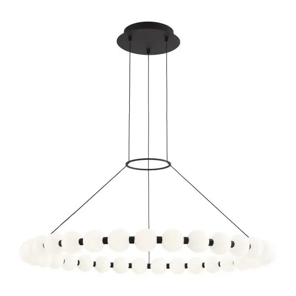 The Orbet 36 reimagines the classic ring chandelier with milk-glass orbs and metal spacers creating visual interest. Integrated LED technology delivers warm, diffused light perfect for dining and entertaining spaces.