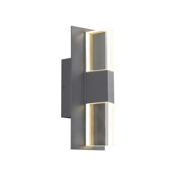 The Lyft wall sconce by Sean Lavin combines sleek geometric design with practical outdoor durability. Its sand-blasted acrylic diffuser creates soft, even up and down light while stainless steel hardware and UV-stabilized materials ensure long-lasting performance in exterior conditions.