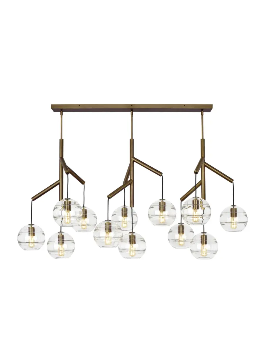 Sedona 12 Light Linear Chandelier in Aged Brass