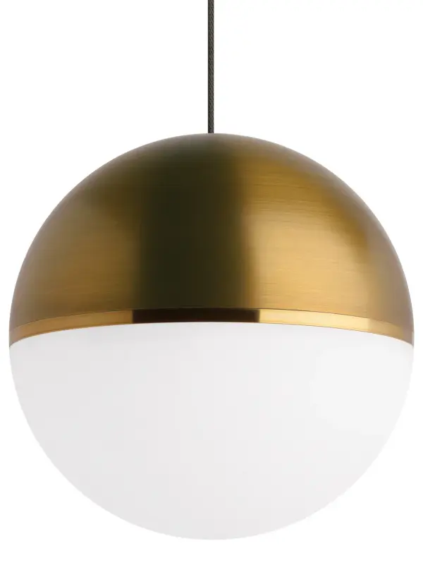 The Akova Grande transforms a simple sphere into sophisticated mid-century art. Designer Sean Lavin's 14-inch pendant pairs aged brass with a smooth acrylic diffuser for beautiful ambient light. Perfect for creating a focal point in living spaces.