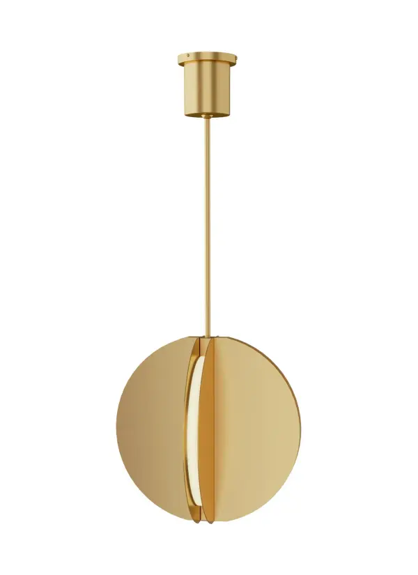 A striking 18-inch geometric pendant that pays homage to Bauhaus design principles. Four metal stamped fins house integrated LEDs that cast generous indirect illumination, creating ambient warmth perfect for modern interiors.