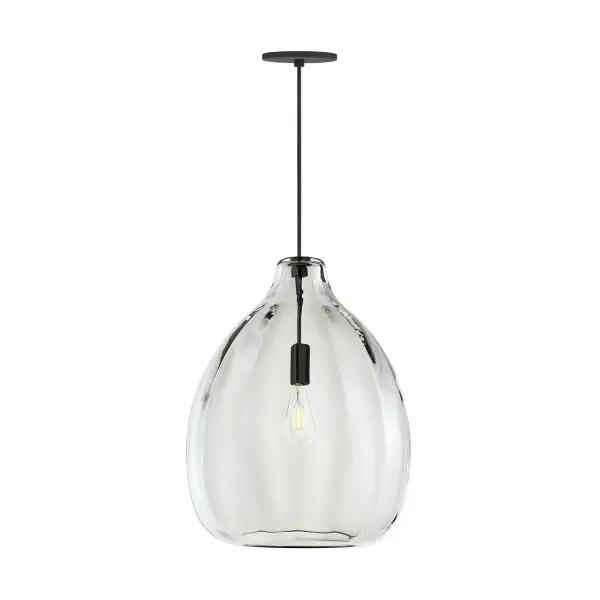 Harper Large Ribbed Glass LED Pendant in Black