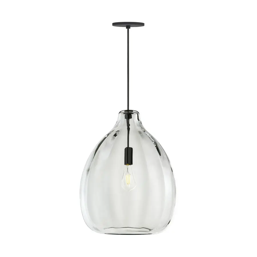 Harper Large Ribbed Glass LED Pendant in Black