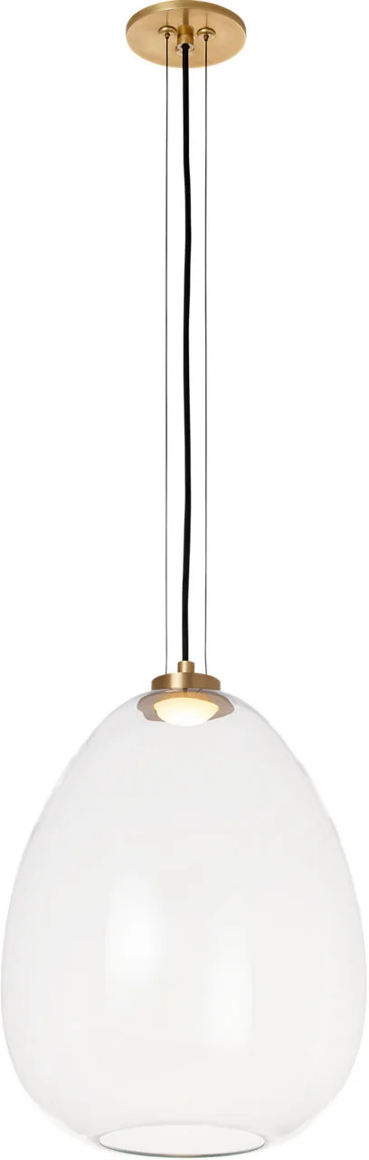 Kapoor Medium LED Pendant in Clear Glass with Natural Brass