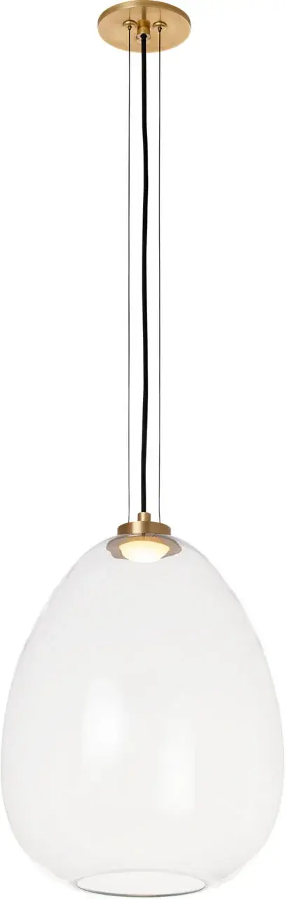 Kapoor Medium LED Pendant in Clear Glass with Natural Brass - Image 1