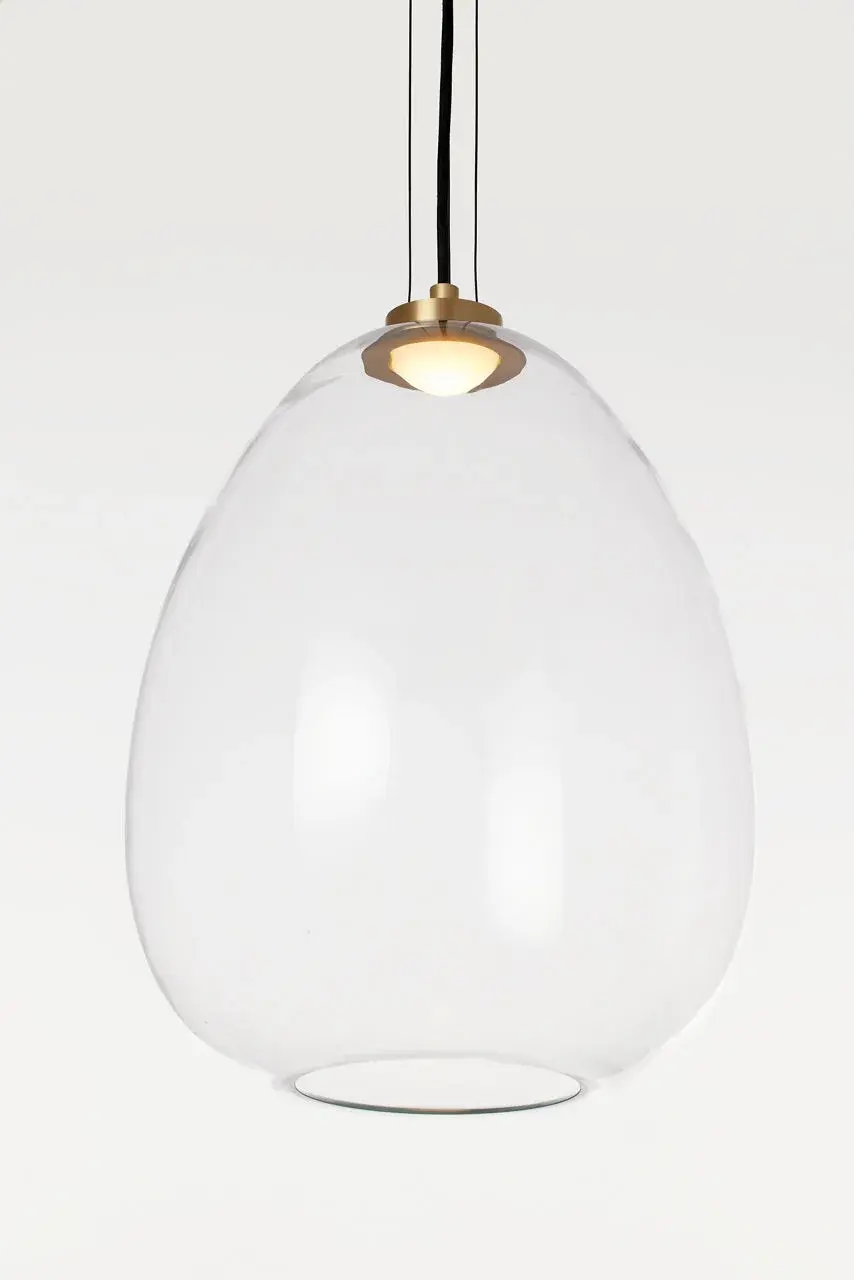 Kapoor Medium LED Pendant in Clear Glass with Natural Brass - Image 5