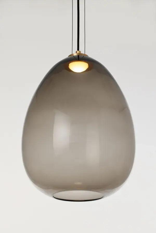 Kapoor Medium LED Pendant in Transparent Smoke with Natural Brass - Image 6