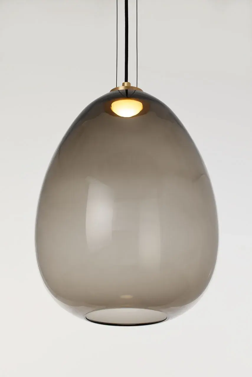 Kapoor Medium LED Pendant in Transparent Smoke with Natural Brass - Image 6