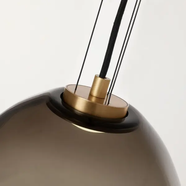 Kapoor Medium LED Pendant in Transparent Smoke with Natural Brass - Image 7