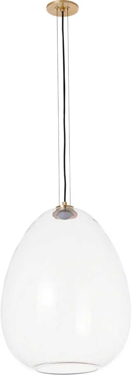 Kapoor Large LED Pendant in Clear Glass with Natural Brass