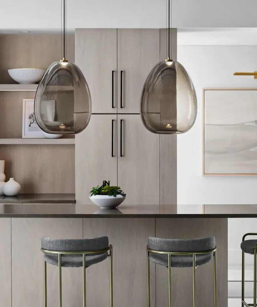 Kapoor Large LED Pendant in Clear Glass with Natural Brass - Image 7