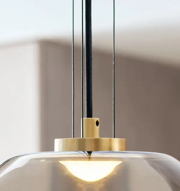 Kapoor Large LED Pendant in Clear Glass with Natural Brass - Image 8