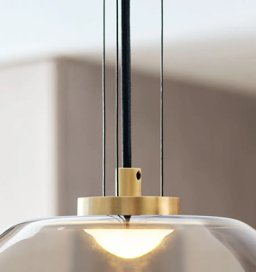 Kapoor Large LED Pendant in Clear Glass with Natural Brass - Image 8