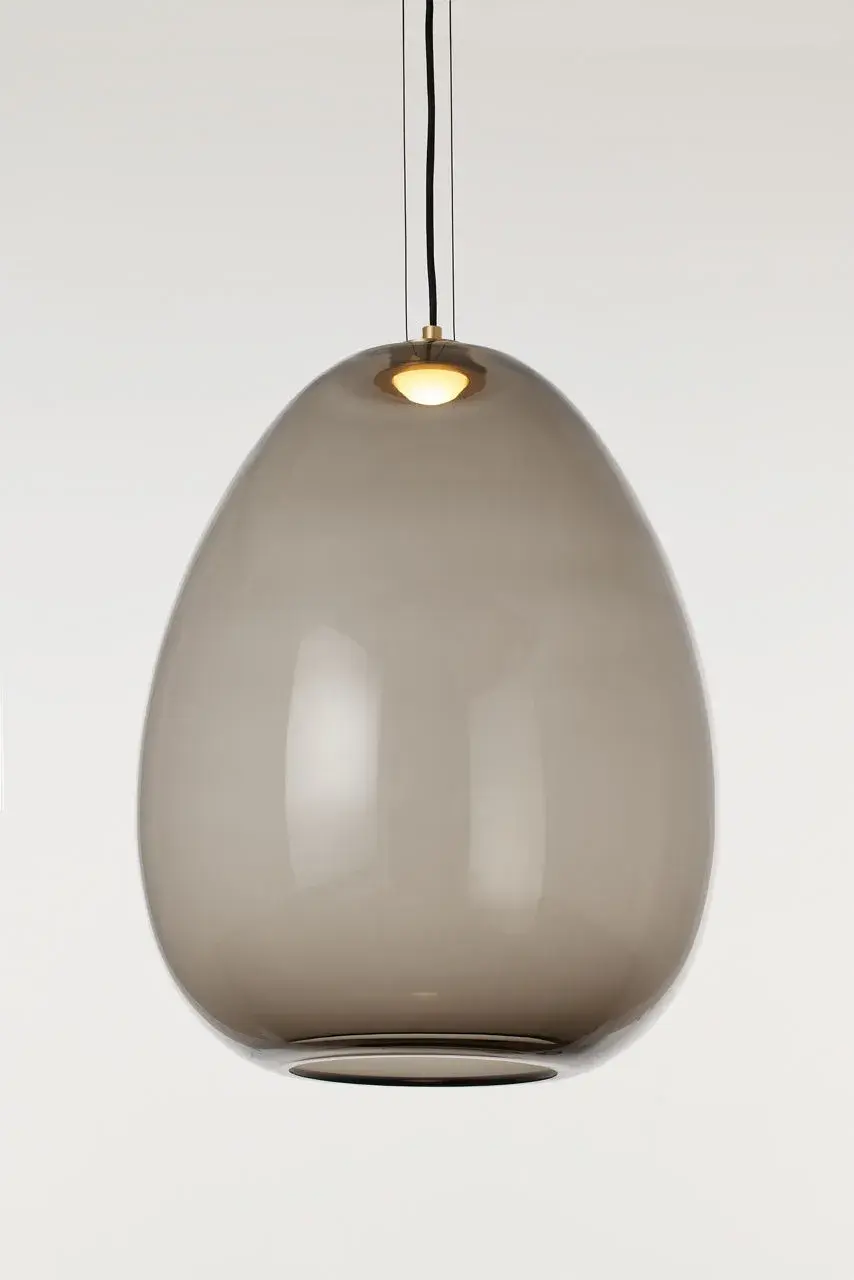 Kapoor Large LED Pendant in Transparent Smoke with Natural Brass - Image 4