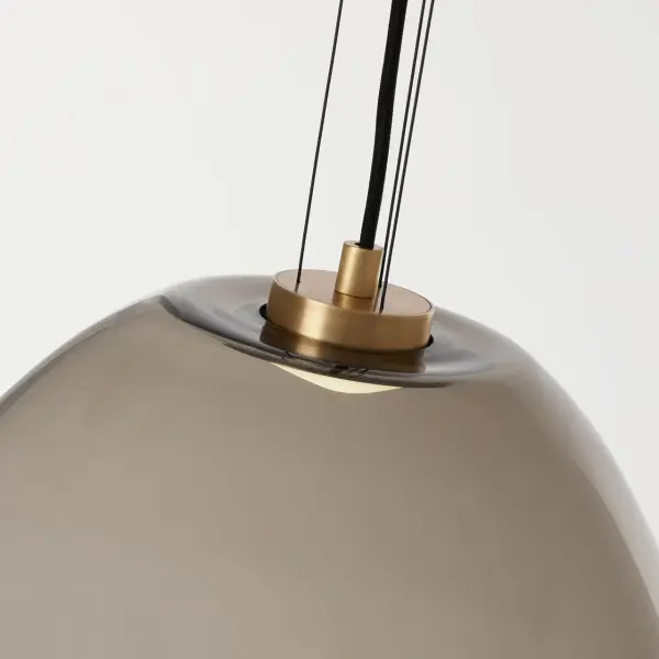 Kapoor Large LED Pendant in Transparent Smoke with Natural Brass - Image 7