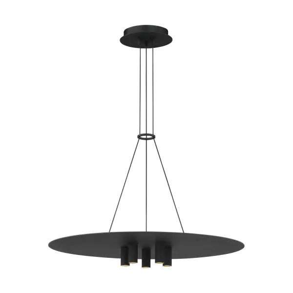 The Ponte pendant brings architectural sophistication with its distinctive ring design and five integrated LED modules. Inspired by Johannesburg's Ponte Skyscraper, this Sean Lavin design delivers focused downlight through a minimalist black frame.