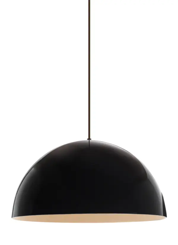 The Powell Street Pendant delivers modern sophistication with its glossy black exterior and matte interior finish. At 24 inches wide, it's perfectly sized for kitchen islands and dining areas, offering both style and function.