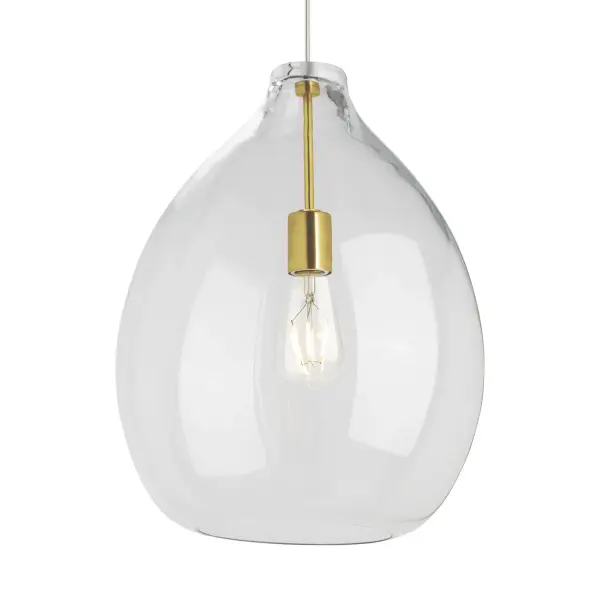 The Quinton combines artisanal craftsmanship with contemporary design. Its smooth teardrop glass and warm brass finish create an elegant focal point for dining and task lighting applications.