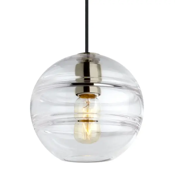 The Sedona pendant combines artisanal craftsmanship with modern LED efficiency. Its transparent glass orb features hand-crafted interior bands that create visual depth, while the vintage tubular LED provides warm, dimmable light perfect for intimate spaces.